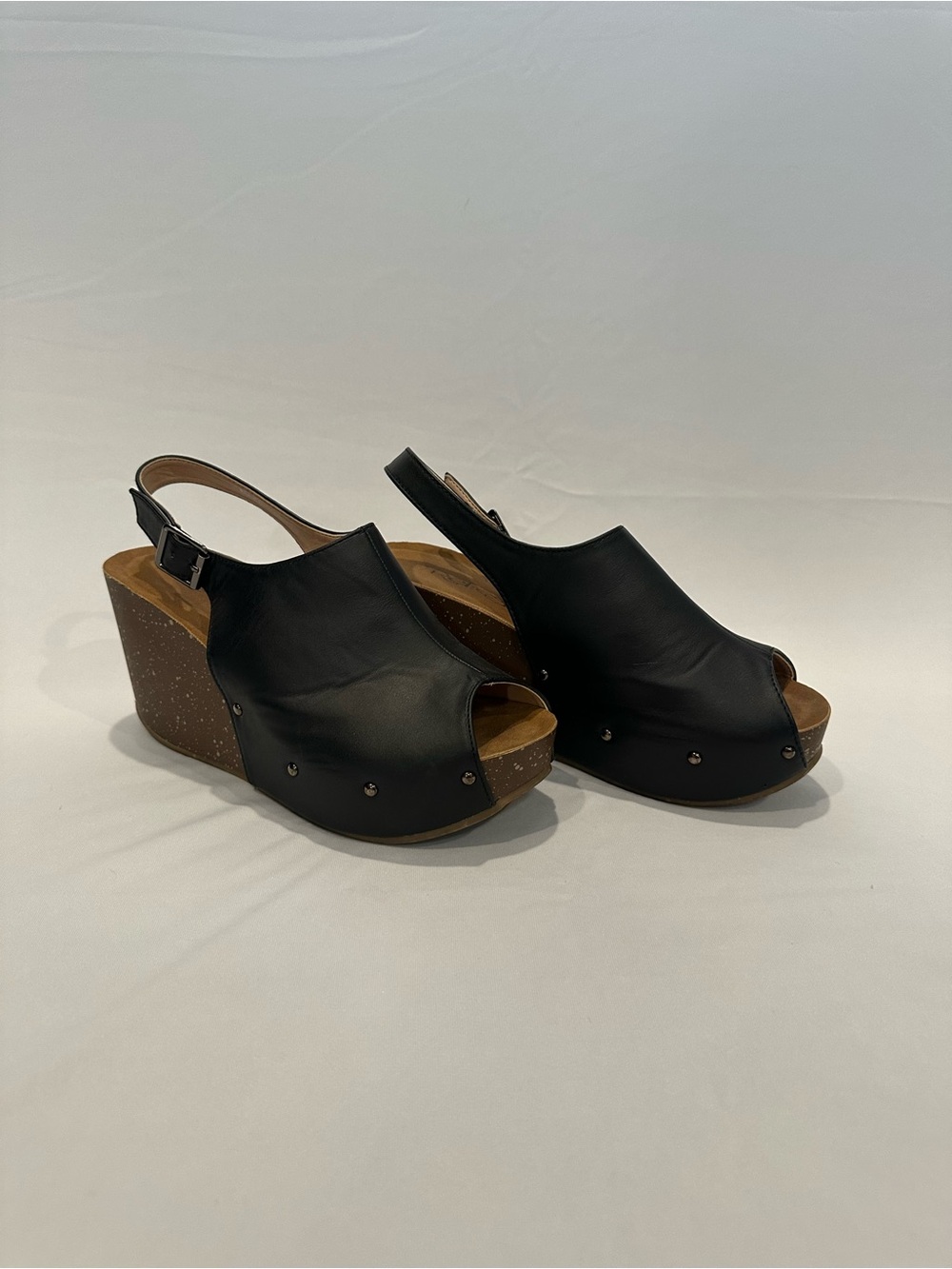 Refresh Black Peep-Toe Slingback Platform Wedges